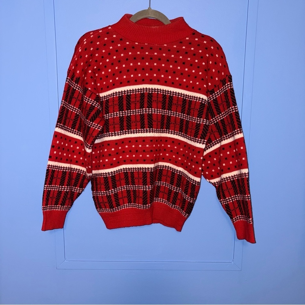 90s Vintage American Pride Knit Sweater W/ Red, Black, & White Patterns - Size L